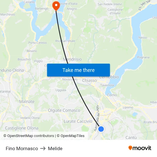 Fino Mornasco to Melide map