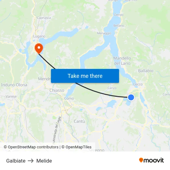 Galbiate to Melide map