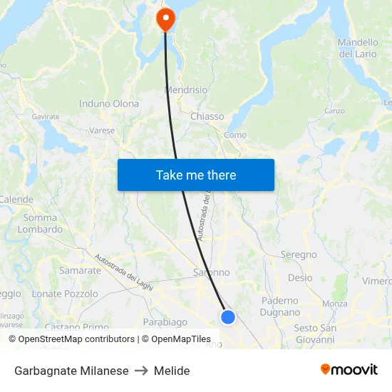Garbagnate Milanese to Melide map