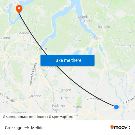 Grezzago to Melide map