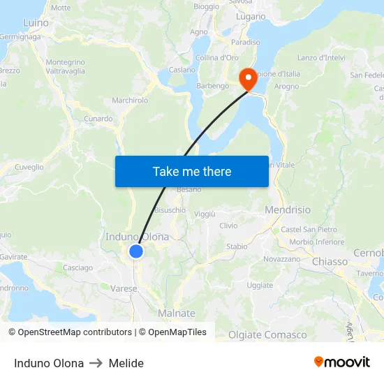 Induno Olona to Melide map