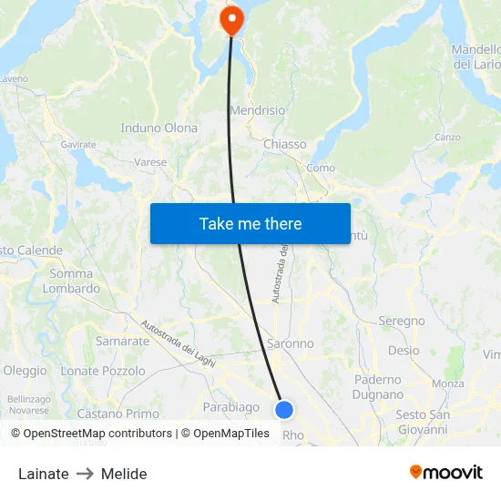 Lainate to Melide map