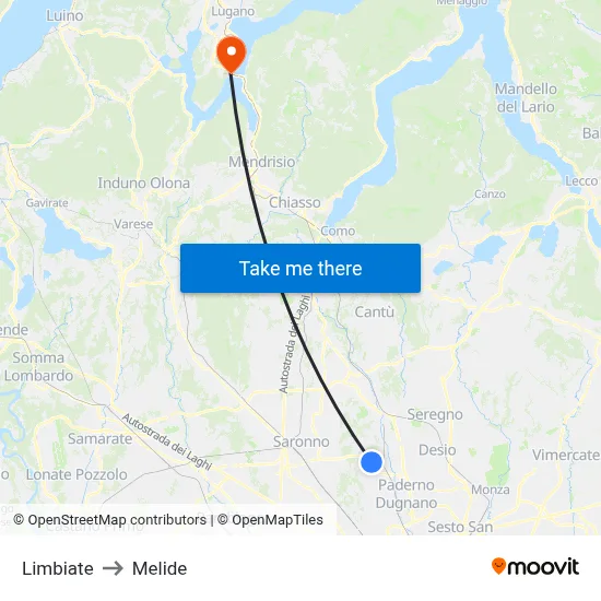 Limbiate to Melide map