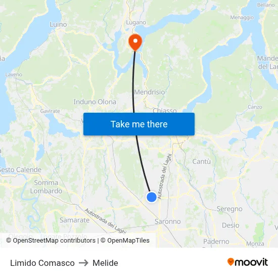 Limido Comasco to Melide map