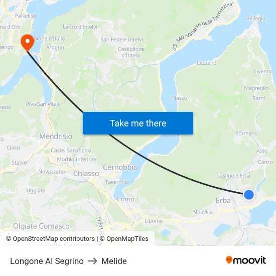 Longone Al Segrino to Melide map