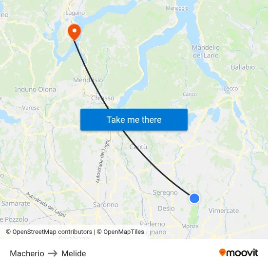 Macherio to Melide map