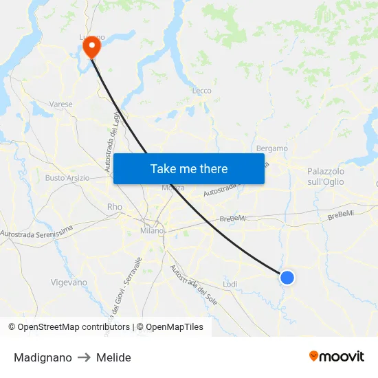 Madignano to Melide map