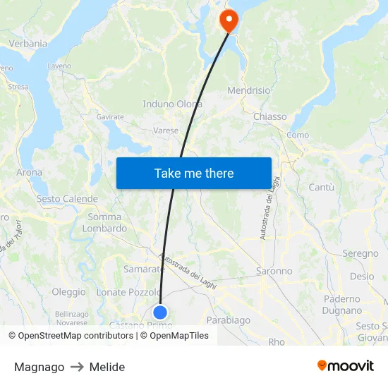 Magnago to Melide map