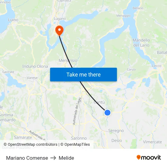 Mariano Comense to Melide map