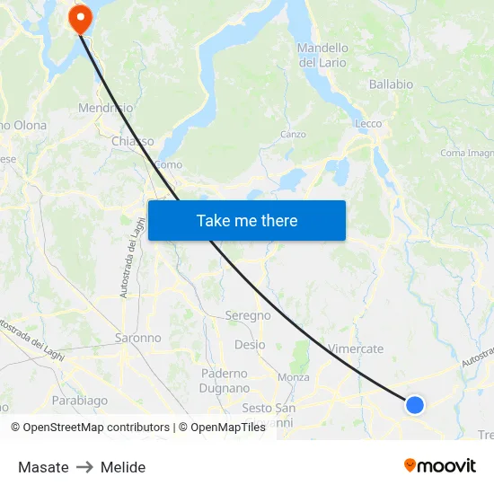 Masate to Melide map