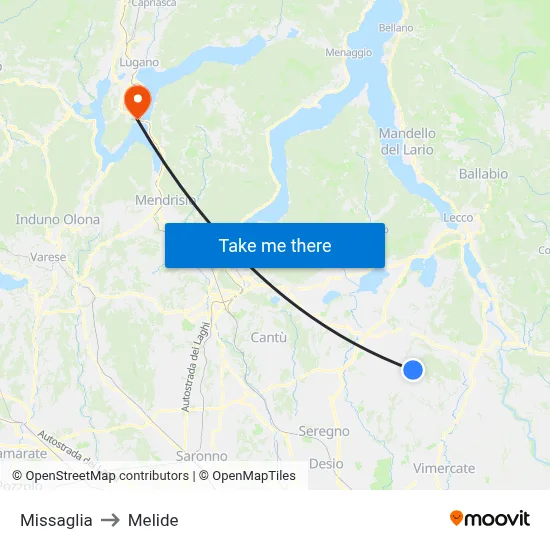 Missaglia to Melide map