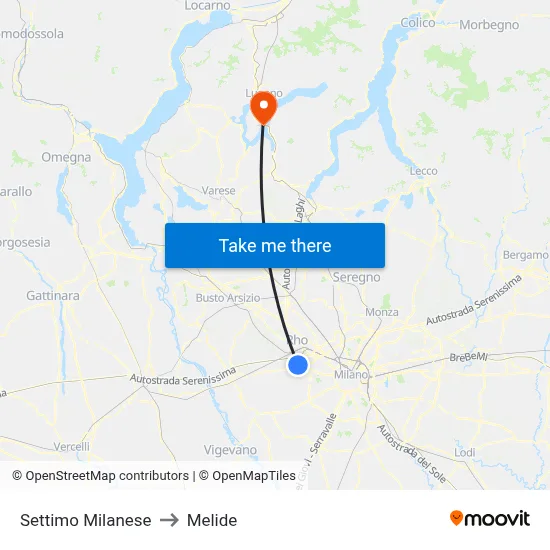 Settimo Milanese to Melide map