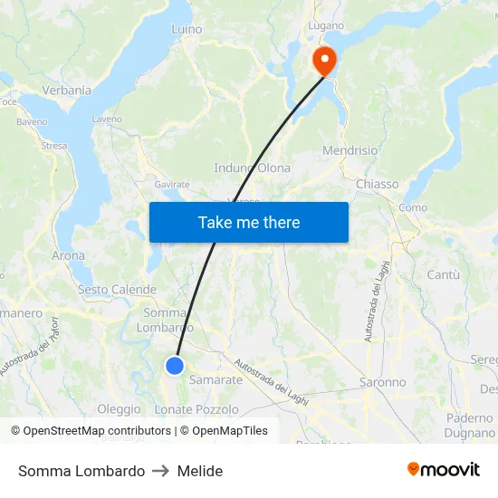 Somma Lombardo to Melide map