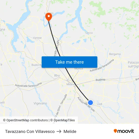 Tavazzano Con Villavesco to Melide map