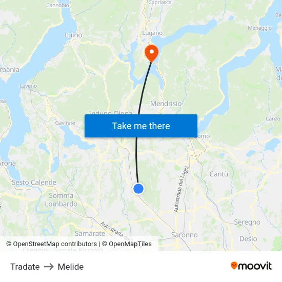 Tradate to Melide map