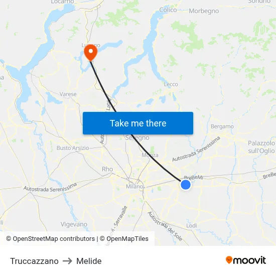 Truccazzano to Melide map