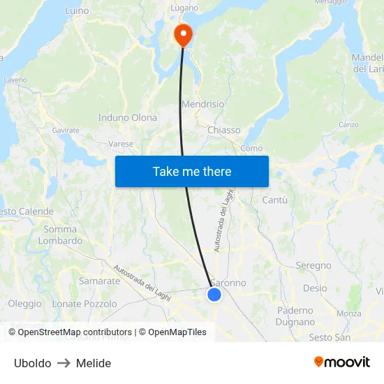 Uboldo to Melide map