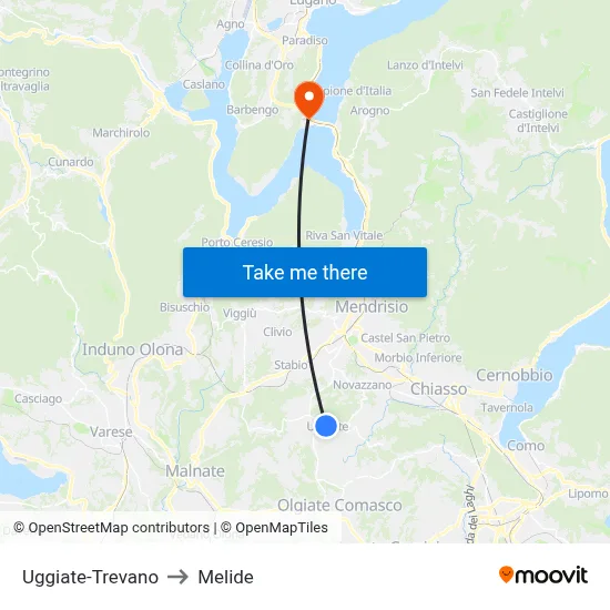 Uggiate-Trevano to Melide map