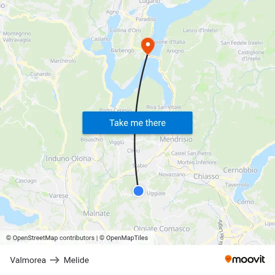 Valmorea to Melide map