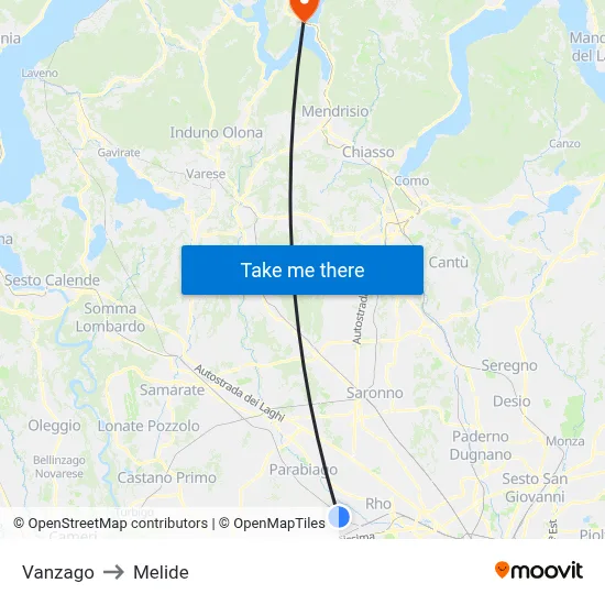 Vanzago to Melide map