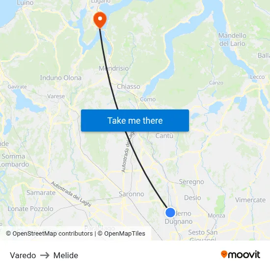 Varedo to Melide map