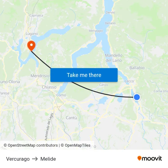 Vercurago to Melide map