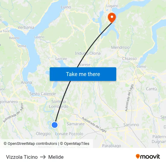 Vizzola Ticino to Melide map