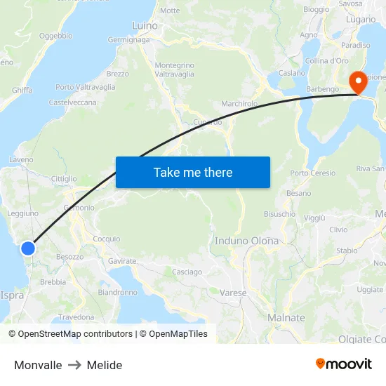 Monvalle to Melide map