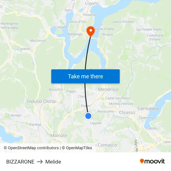 Bizzarone to Melide map