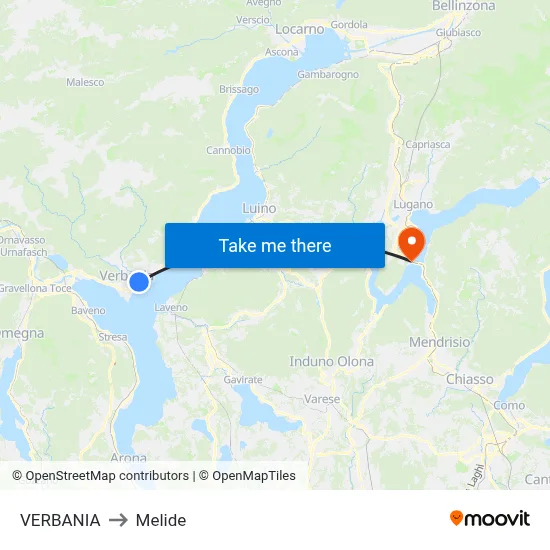 Verbania to Melide map