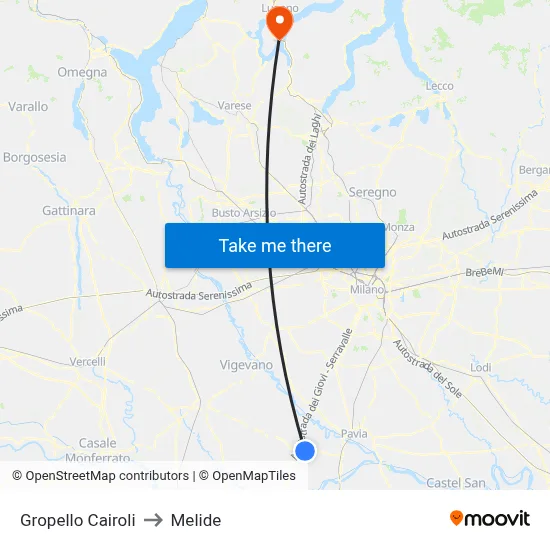 Gropello Cairoli to Melide map