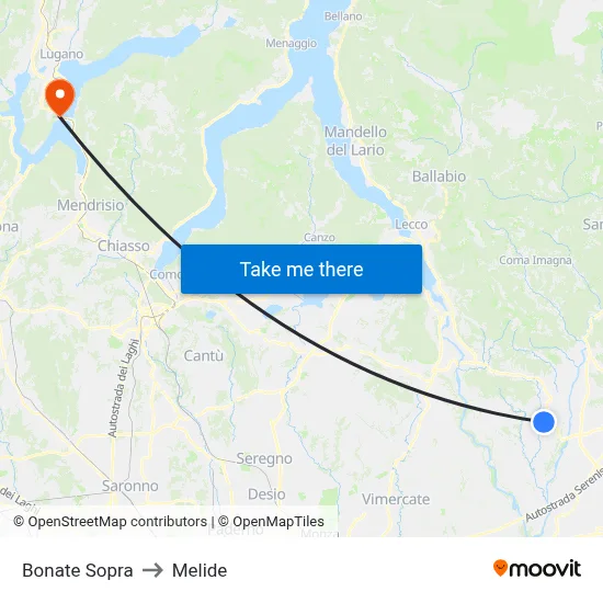 Bonate Sopra to Melide map