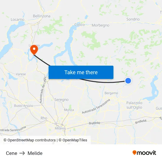 Cene to Melide map