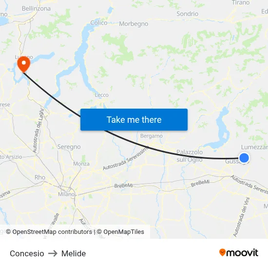 Concesio to Melide map