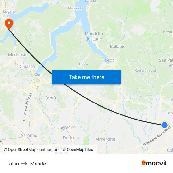 Lallio to Melide map
