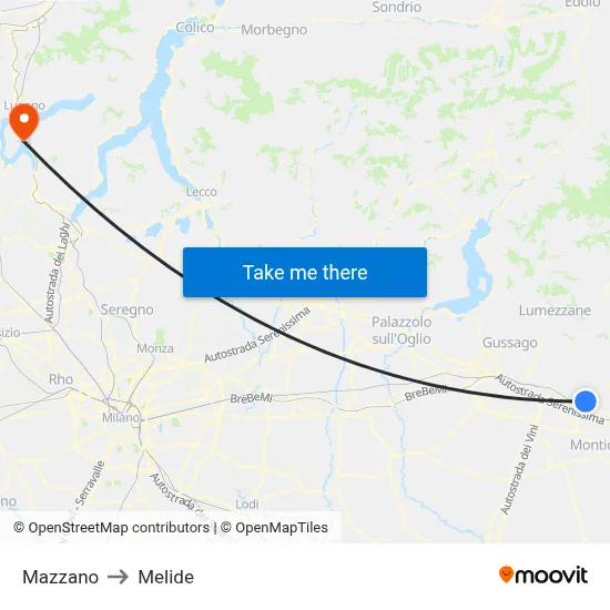 Mazzano to Melide map