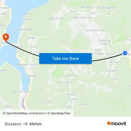 Dizzasco to Melide map