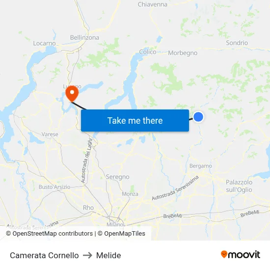 Camerata Cornello to Melide map