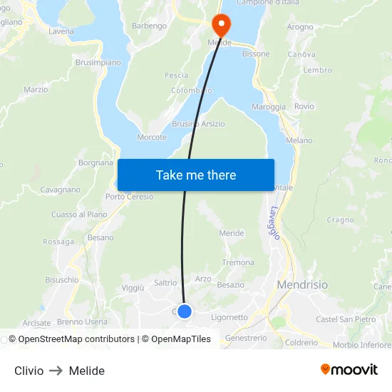 Clivio to Melide map