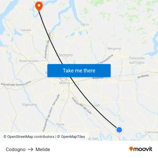 Codogno to Melide map