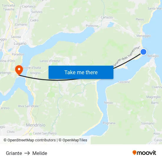 Griante to Melide map