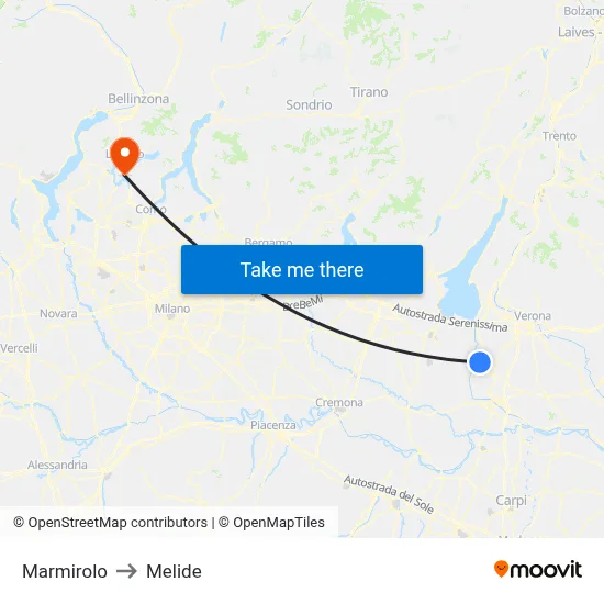 Marmirolo to Melide map