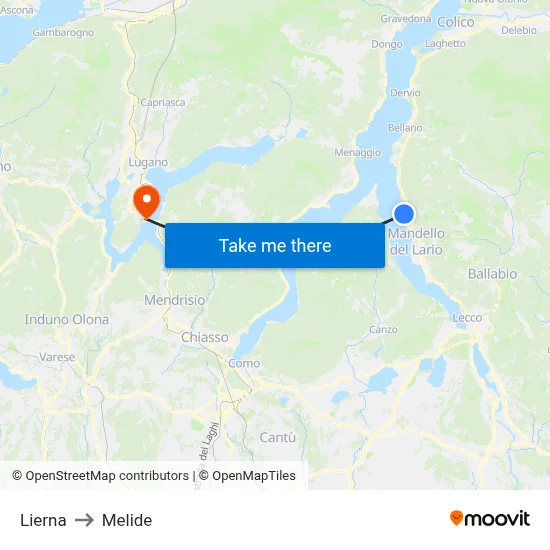 Lierna to Melide map