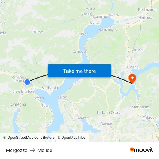 Mergozzo to Melide map