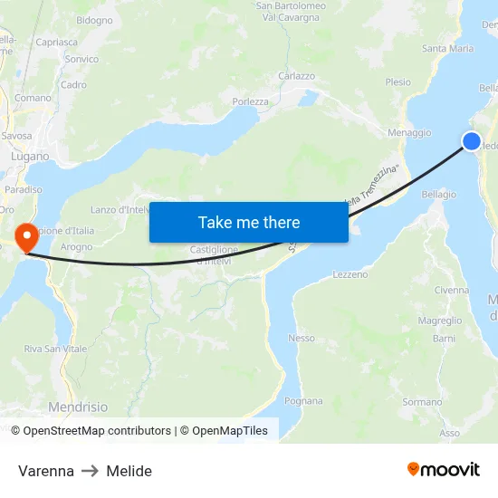 Varenna to Melide map