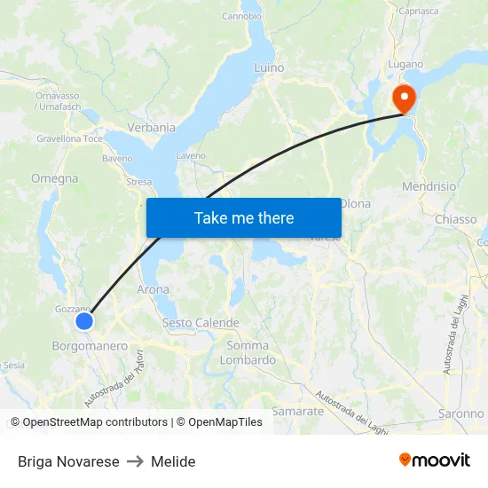 Briga Novarese to Melide map