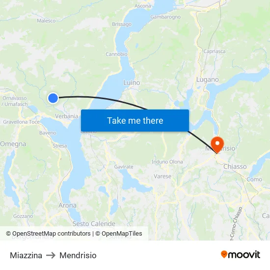Miazzina to Mendrisio map