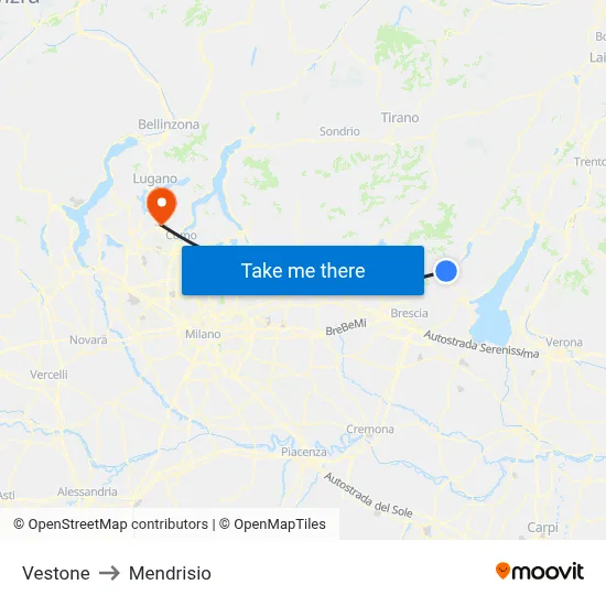 Vestone to Mendrisio map