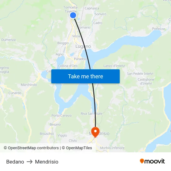 Bedano to Mendrisio map