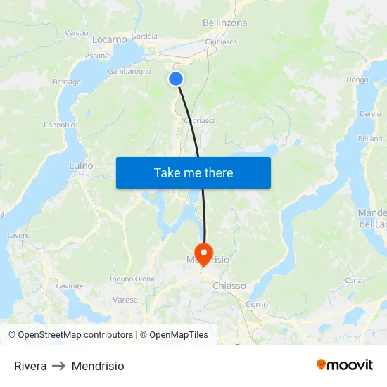 Rivera to Mendrisio map